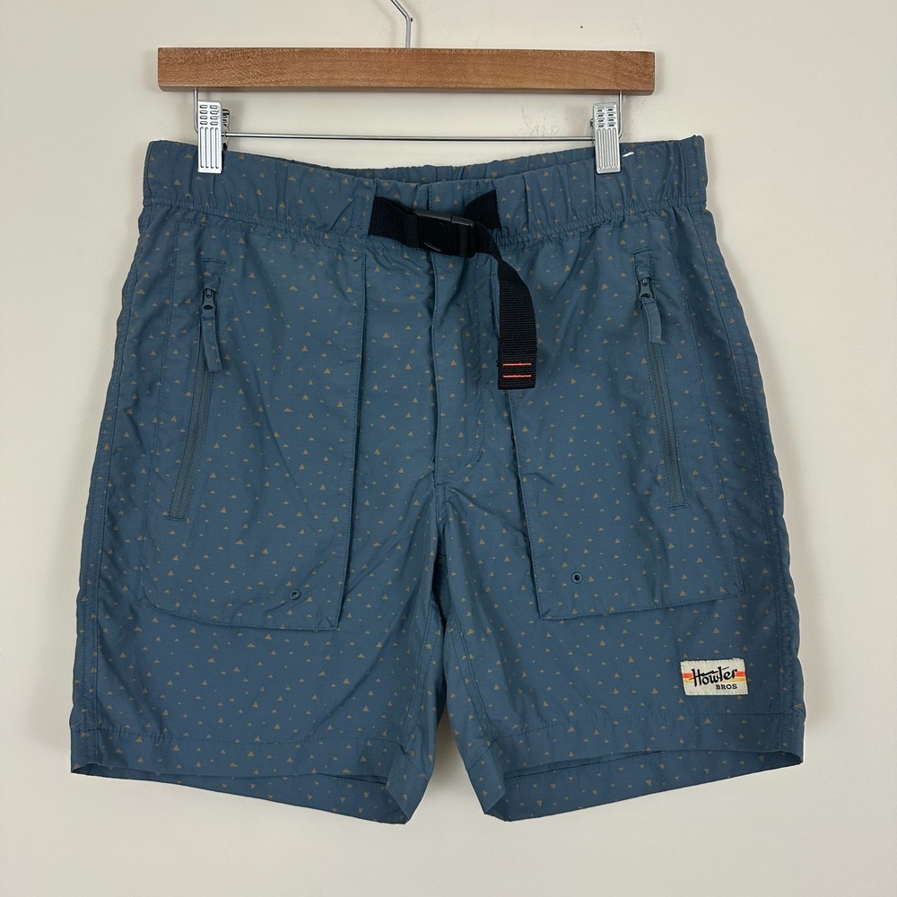 Howler Brothers Pedernales Packable Shorts Blue Triangle Print Belted Mens 33